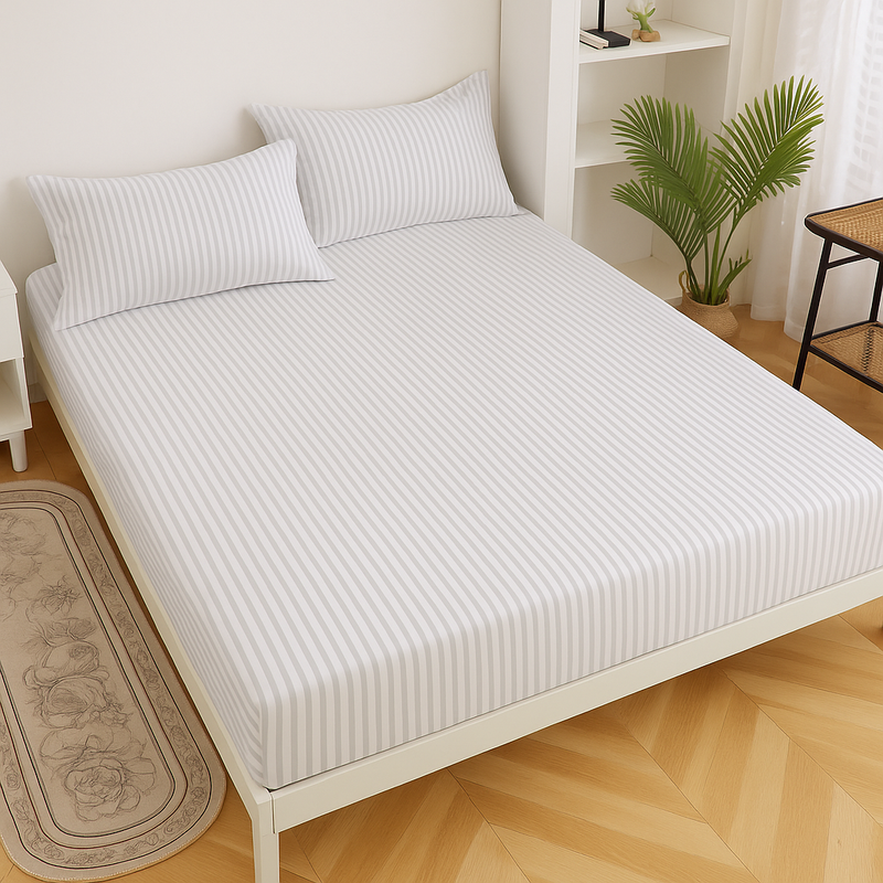 Fitted Sheet, Imperial White Stripes — Cadar Beds