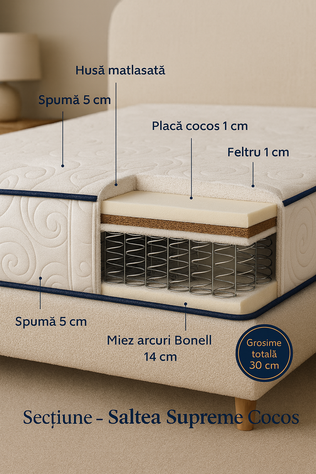 Supreme Coconut Coir Mattress, cutaway